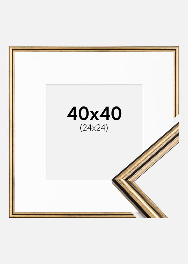 Ram med passepartou Fotolijst Horndal Goud 40x40 cm - Passe-partout Wit 25x25 cm