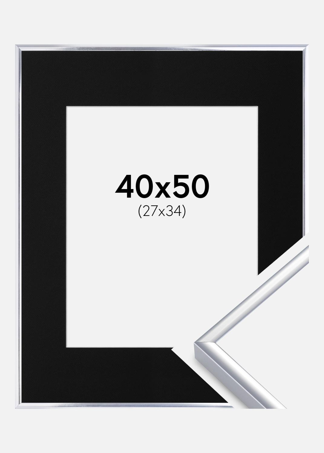 Product Image for Fotolijst Aluminium Glanzend Zilver 40x50 cm - Passe-partout Zwart 28x35 cm