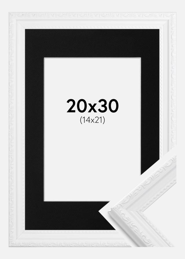 Ram med passepartou Fotolijst Abisko Wit 20x30 cm - Passe-partout Zwart 15x22 cm