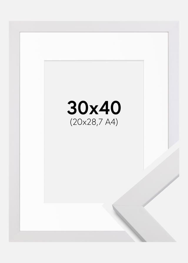 Ram med passepartou Fotolijst White Wood 30x40 cm - Passe-partout Wit 21x29,7 cm (A4)