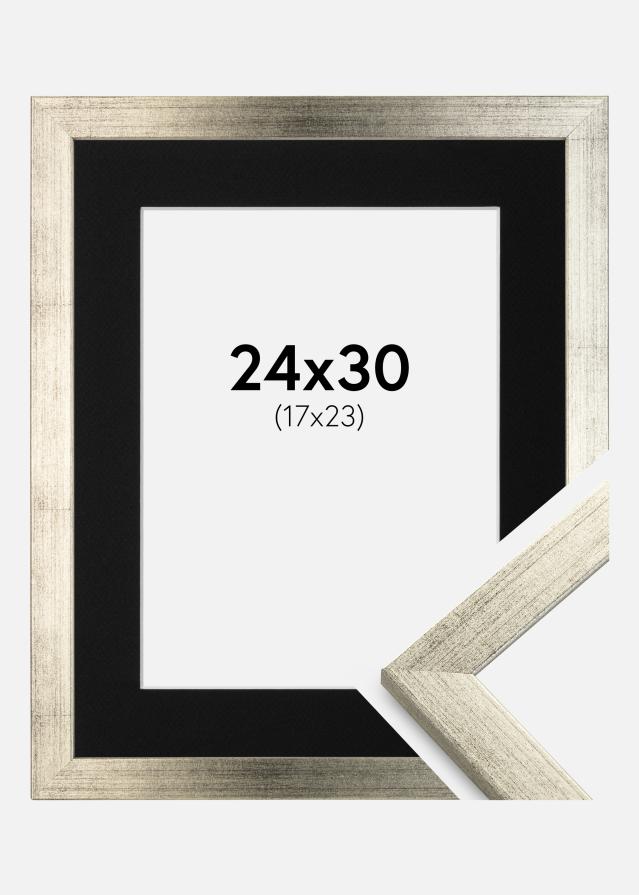 Ram med passepartou Fotolijst Stilren Zilver 24x30 cm - Passe-partout Zwart 18x24 cm