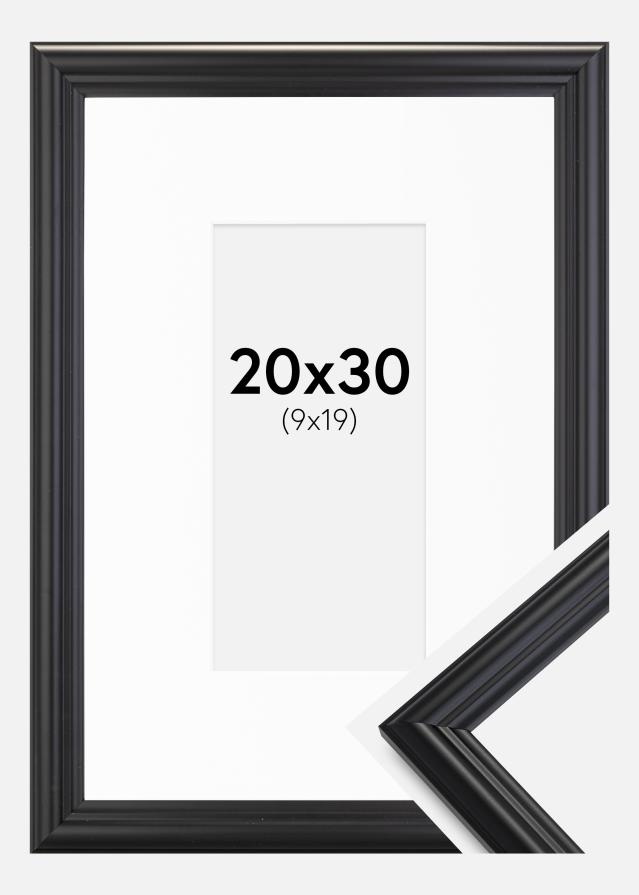 Ram med passepartou Fotolijst Siljan Zwart 20x30 cm - Passe-partout Wit 10x20 cm