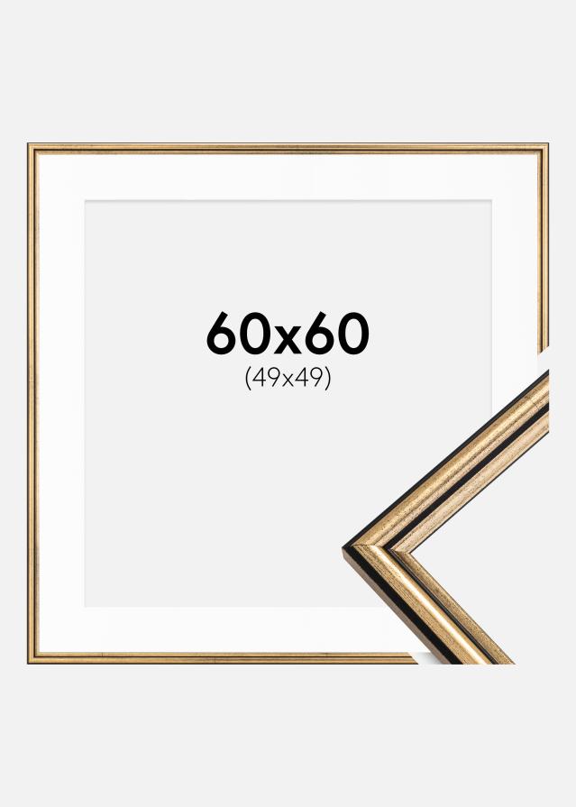 Ram med passepartou Fotolijst Horndal Goud 60x60 cm - Passe-partout Wit 50x50 cm