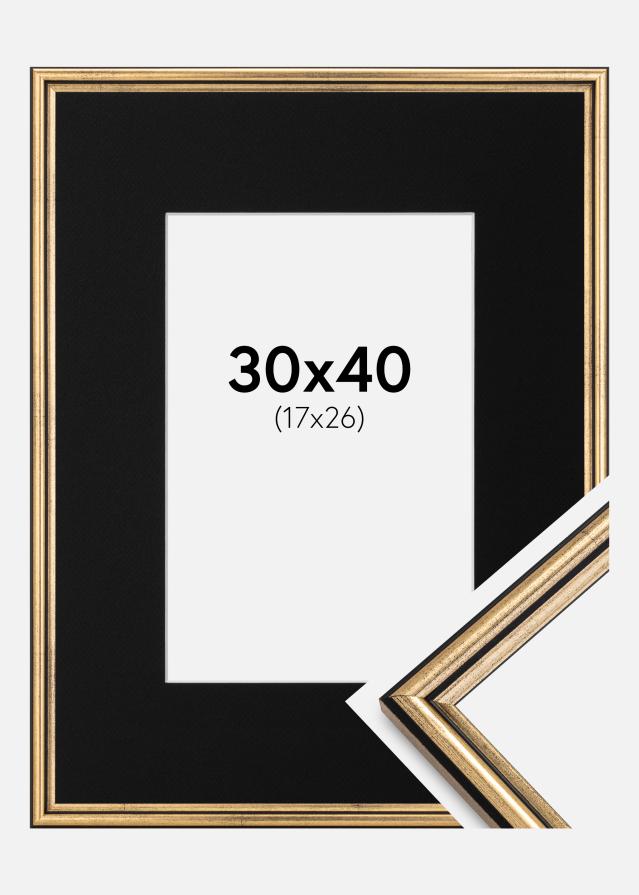 Ram med passepartou Fotolijst Horndal Goud 30x40 cm - Passe-partout Zwart 18x27 cm