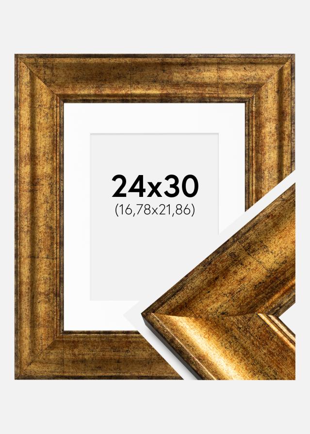 Ram med passepartou Fotolijst Saltsjöbaden Goud 24x30 cm - Passe-partout Wit 7x9 inches