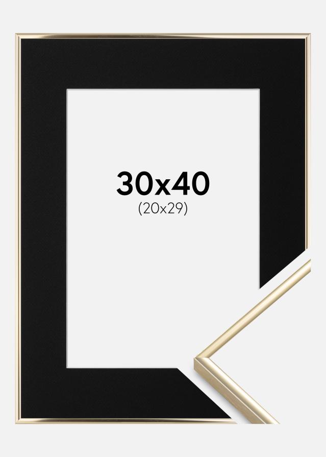 Ram med passepartou Fotolijst Visby Glanzend Goud 30x40 cm - Passe-partout Zwart 21x30 cm