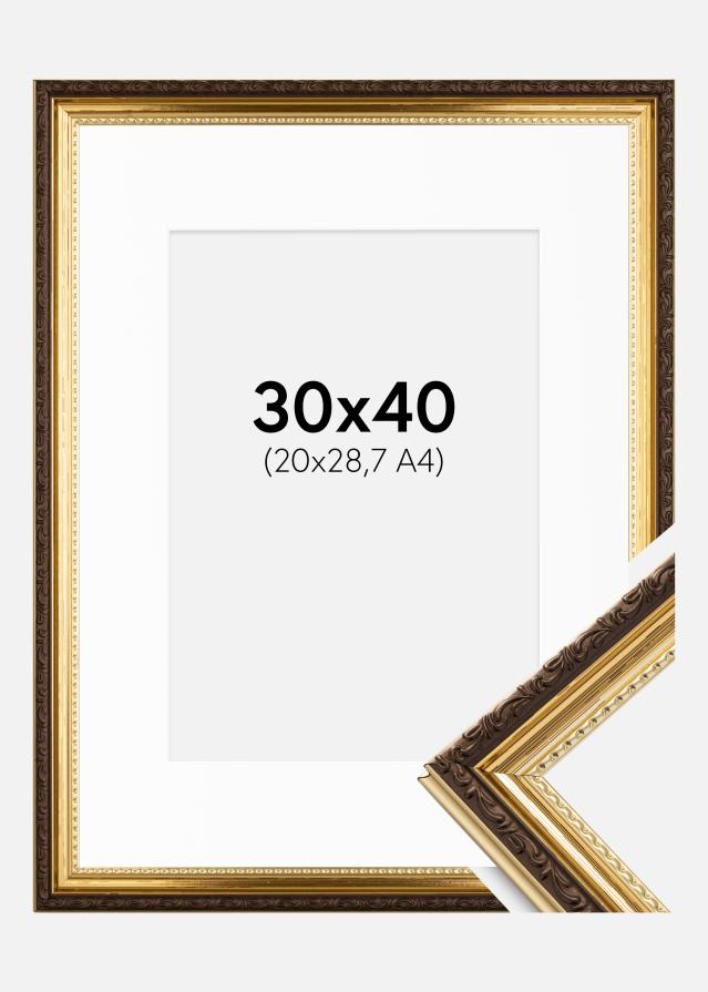 Ram med passepartou Fotolijst Abisko Goud 30x40 cm - Passe-partout Wit 21x29,7 cm (A4)