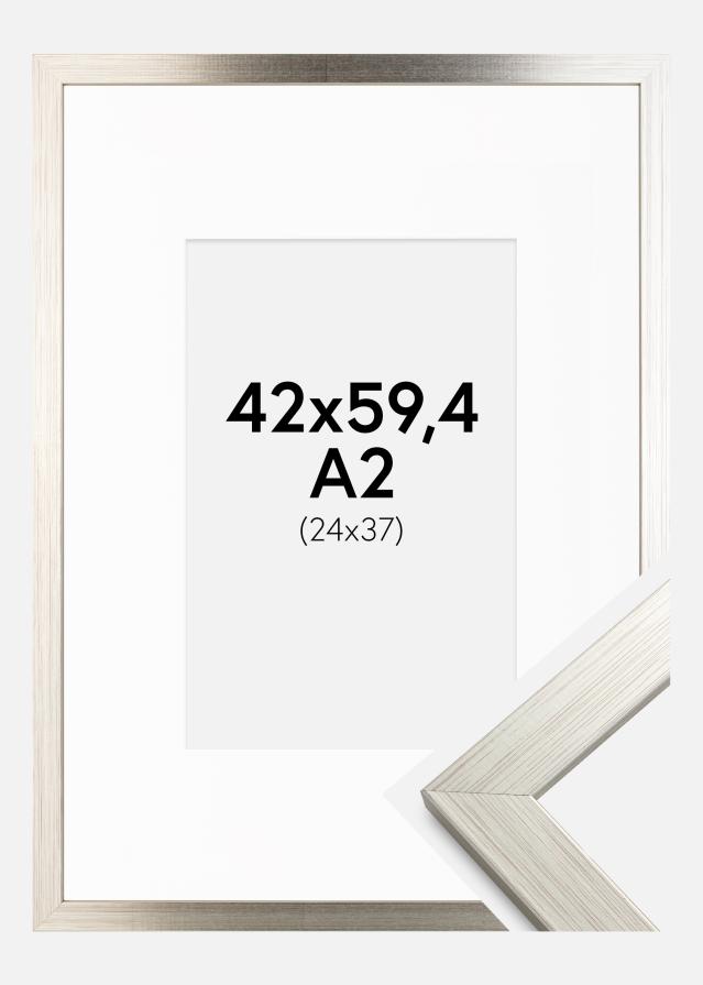 Ram med passepartou Fotolijst Silver Wood 42x59,4 cm (A2) - Passe-partout Wit 25x38 cm