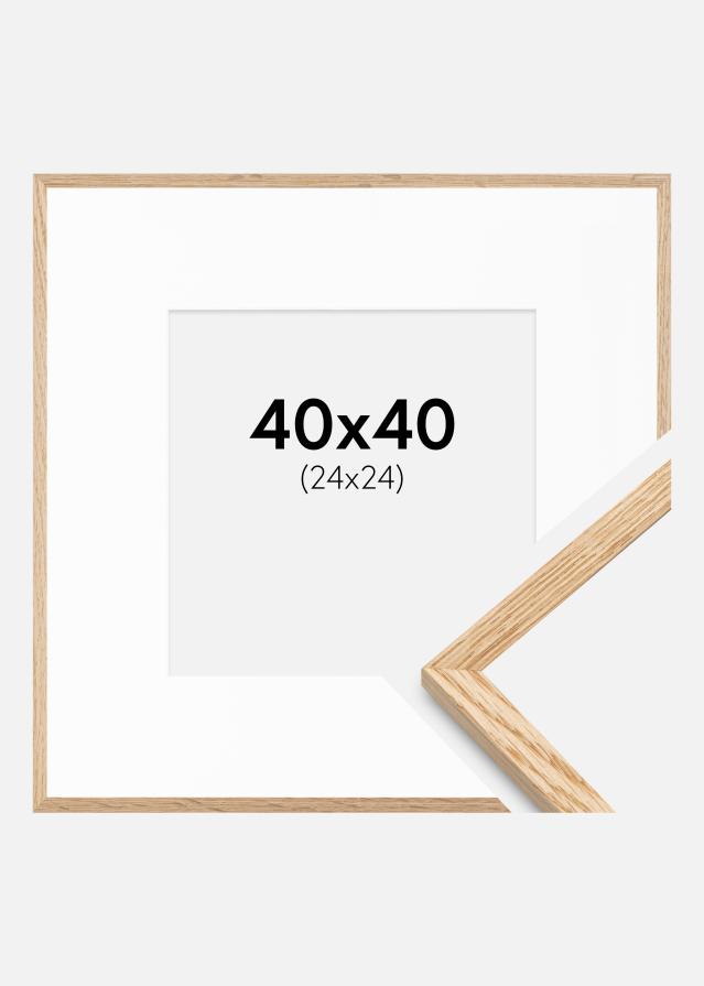 Ram med passepartou Fotolijst Smal Eikenhout 40x40 cm - Passe-partout Wit 25x25 cm