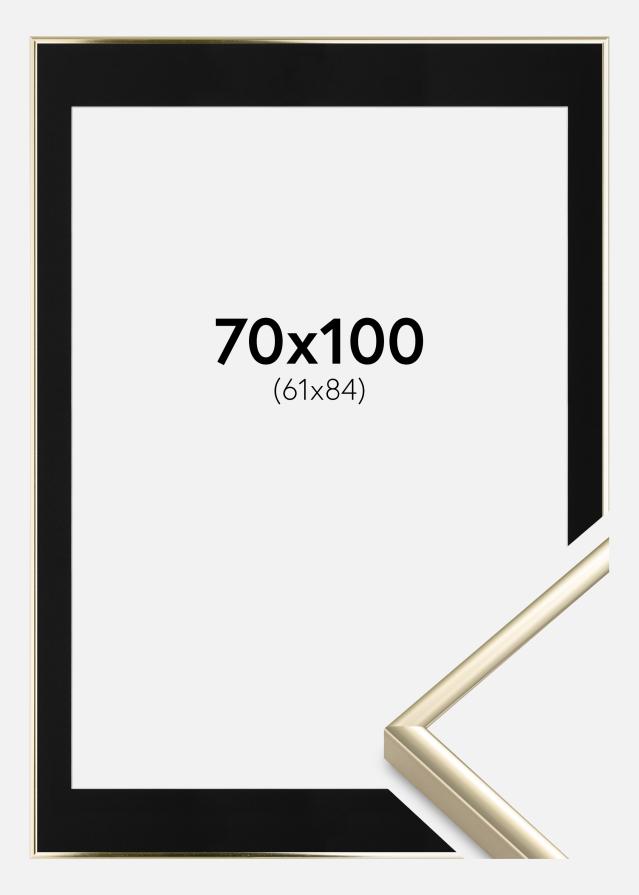 Ram med passepartou Fotolijst Aluminium Glanzend Goud 70x100 cm - Passe-partout Zwart 62x85 cm