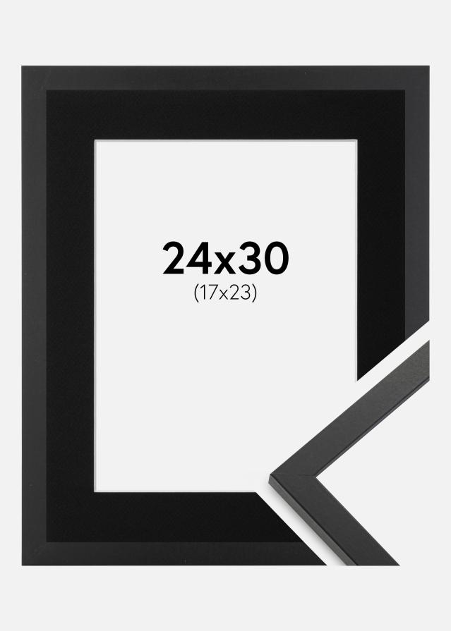 Ram med passepartou Fotolijst Trendy Zwart 24x30 cm - Passe-partout Zwart 18x24 cm