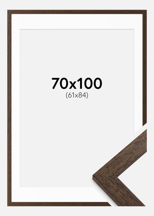 Ram med passepartou Fotolijst Brown Wood 70x100 cm - Passe-partout Wit 62x85 cm