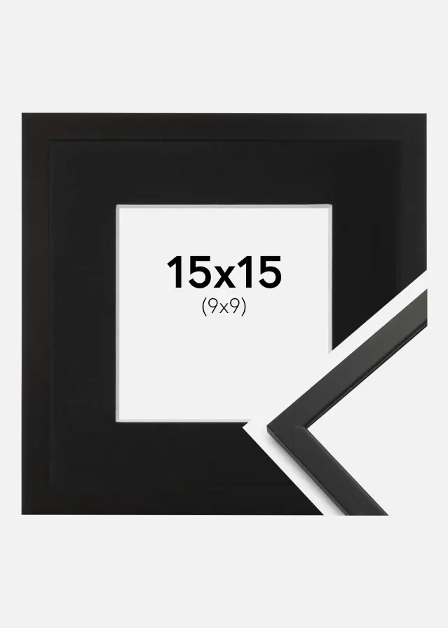 Ram med passepartou Fotolijst Edsbyn Zwart 15x15 cm - Passe-partout Zwart 10x10 cm