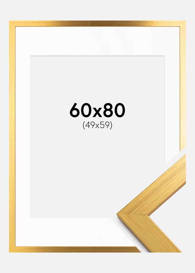 Ram med passepartou Fotolijst Gold Wood 60x80 cm - Passe-partout Wit 50x60 cm