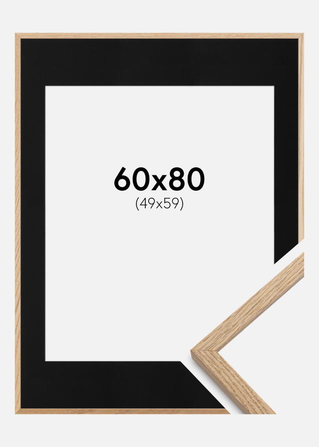 Ram med passepartou Fotolijst Oslo Eiken 60x80 cm - Passe-partout Zwart 50x60 cm