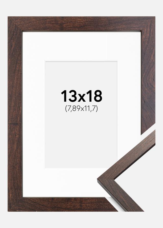 Ram med passepartou Fotolijst Trendy Walnoot 13x18 cm - Passe-partout Wit 3,5x5 inches