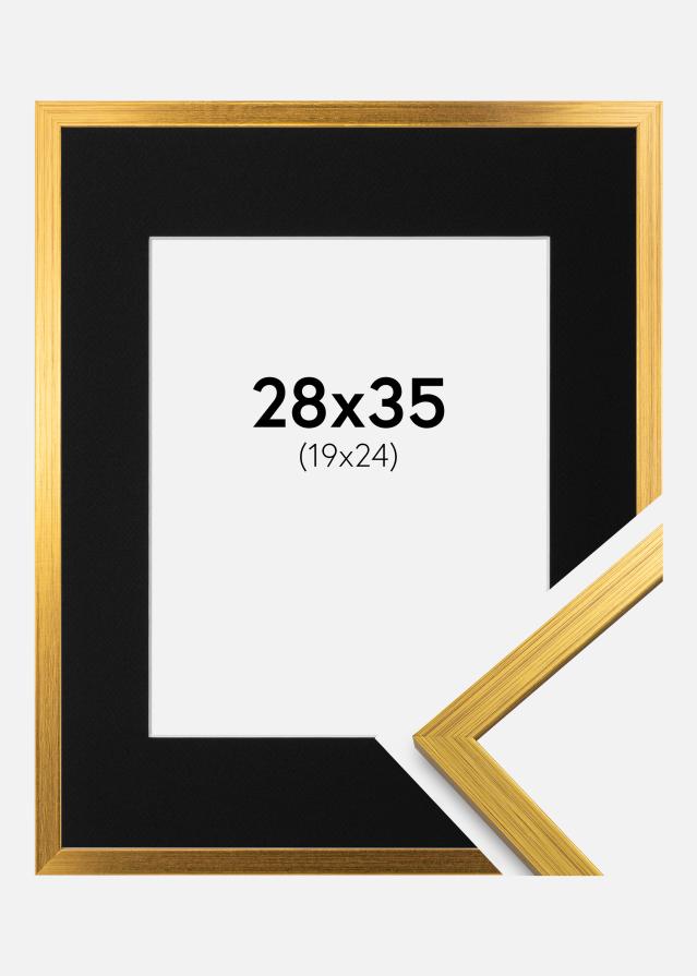 Ram med passepartou Fotolijst Edsbyn Goud 28x35 cm - Passe-partout Zwart 20x25 cm