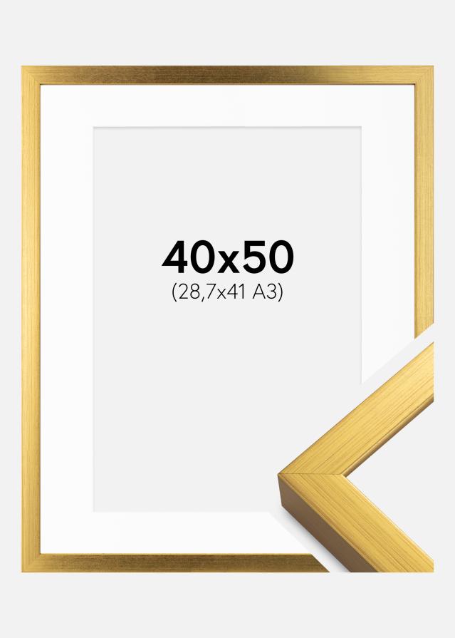 Ram med passepartou Fotolijst Falun Goud 40x50 cm - Passe-partout Wit 29,7x42 cm (A3)