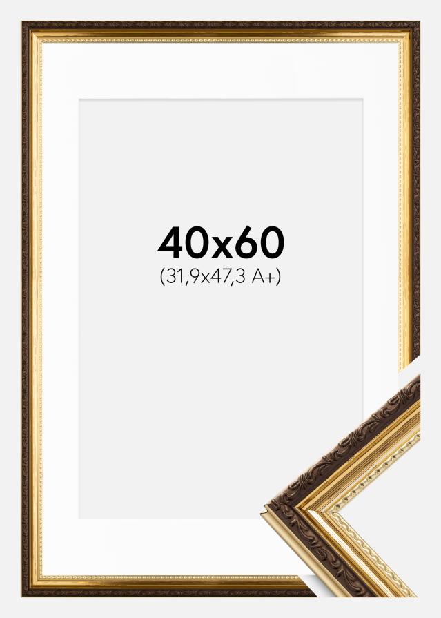 Ram med passepartou Fotolijst Abisko Goud 40x60 cm - Passe-partout Wit 32,9x48,3 cm (A3+)