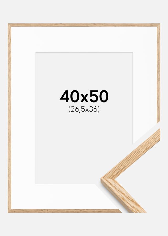 Ram med passepartou Fotolijst Smal Eikenhout 40x50 cm - Passe-partout Wit 27,5x37 cm