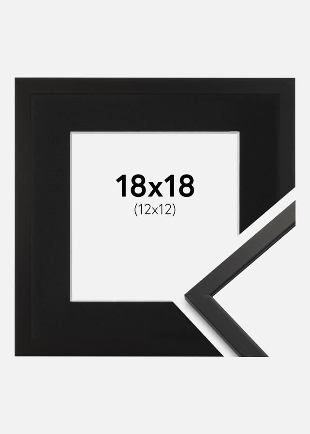 Ram med passepartou Fotolijst Edsbyn Zwart 18x18 cm - Passe-partout Zwart 13x13 cm