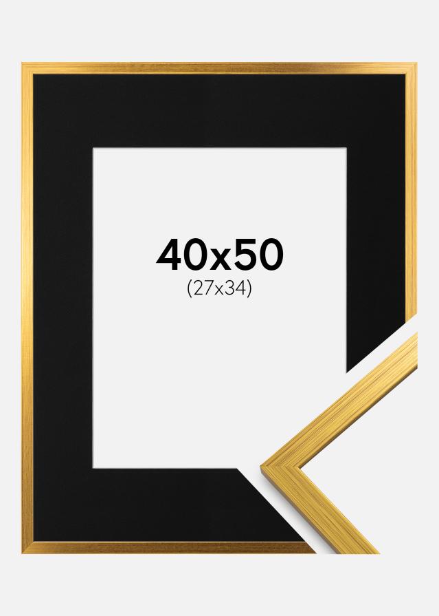 Ram med passepartou Fotolijst Edsbyn Goud 40x50 cm - Passe-partout Zwart 28x35 cm