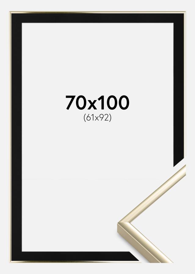 Ram med passepartou Fotolijst Aluminium Glanzend Goud 70x100 cm - Passe-partout Zwart 62x93 cm