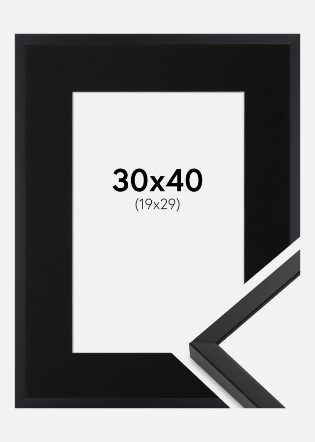 Ram med passepartou Fotolijst E-Line Zwart 30x40 cm - Passe-partout Zwart 20x30 cm