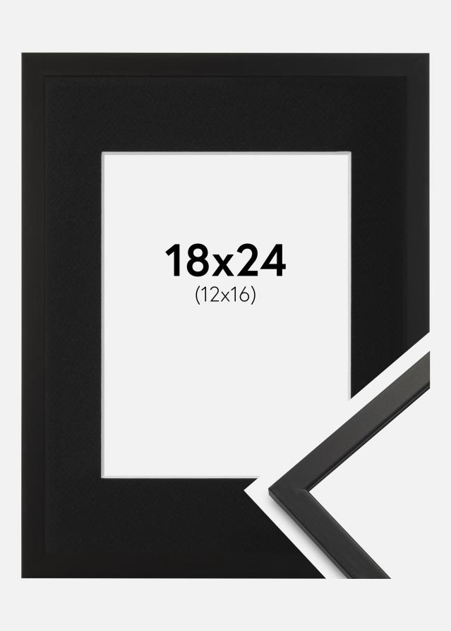 Ram med passepartou Fotolijst Edsbyn Zwart 18x24 cm - Passe-partout Zwart 13x17 cm