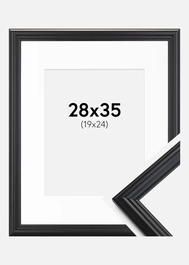 Ram med passepartou Fotolijst Siljan Zwart 28x35 cm - Passe-partout Wit 20x25 cm