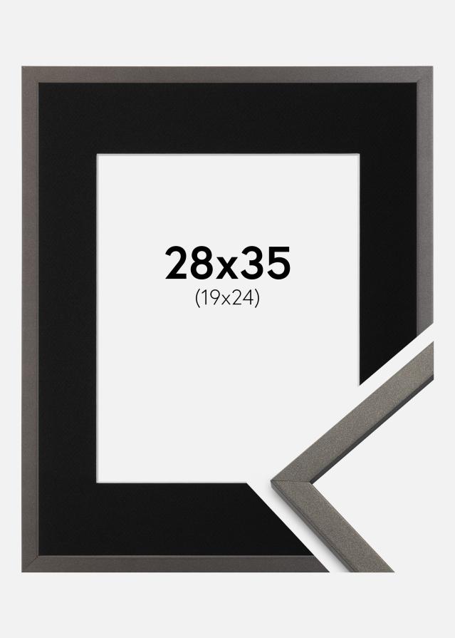Ram med passepartou Fotolijst Edsbyn Grafiet 28x35 cm - Passe-partout Zwart 20x25 cm
