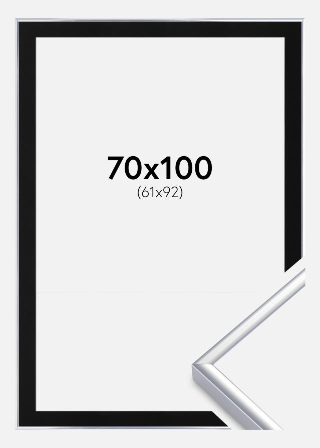 Ram med passepartou Fotolijst Aluminium Glanzend Zilver 70x100 cm - Passe-partout Zwart 62x93 cm