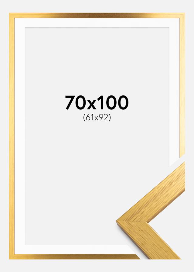 Ram med passepartou Fotolijst Gold Wood 70x100 cm - Passe-partout Wit 62x93 cm
