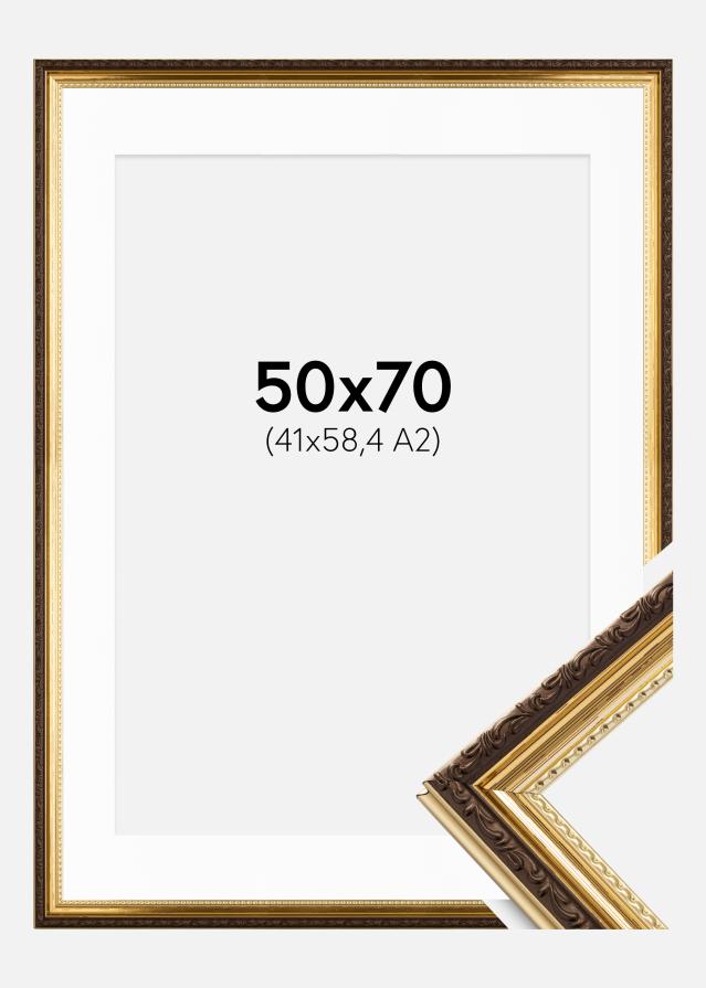 Ram med passepartou Fotolijst Abisko Goud 50x70 cm - Passe-partout Wit 42x59,4 cm (A2)