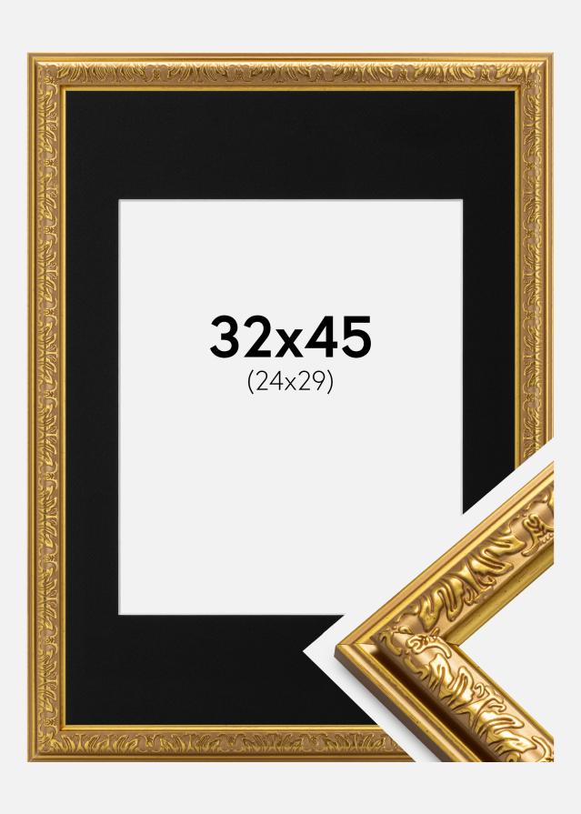 Ram med passepartou Fotolijst Nostalgia Goud 32x45 cm - Passe-partout Zwart 25x30 cm