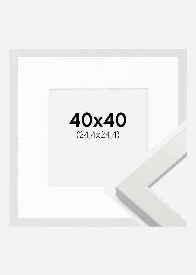 Ram med passepartou Fotolijst White Wood Glossy 40x40 cm - Passe-partout Wit 10x10 inches