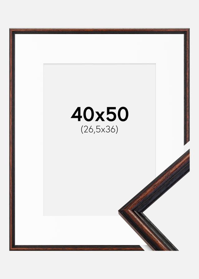 Ram med passepartou Fotolijst Horndal Walnoot 40x50 cm - Passe-partout Wit 27,5x37 cm