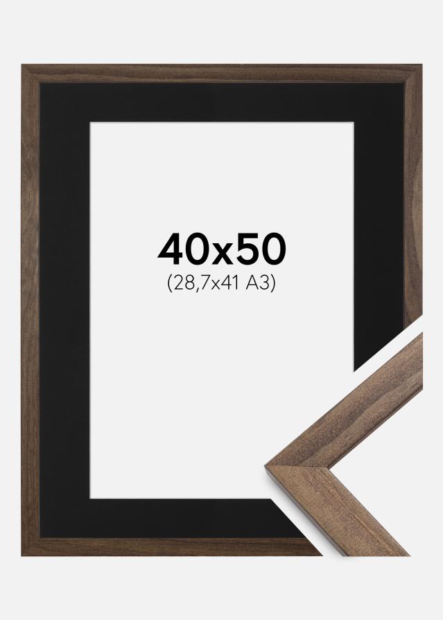 Ram med passepartou Fotolijst Stilren Walnoot 40x50 cm - Passe-partout Zwart 29,7x42 cm (A3)