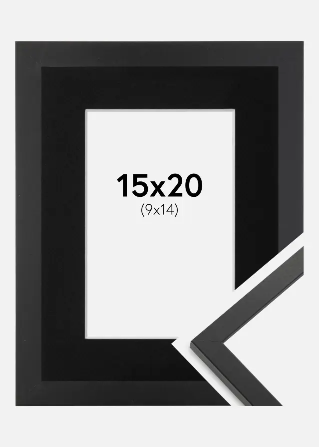 Ram med passepartou Fotolijst Trendy Zwart 15x20 cm - Passe-partout Zwart 10x15 cm
