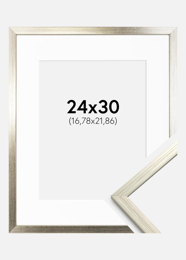 Ram med passepartou Fotolijst Edsbyn Zilver 24x30 cm - Passe-partout Wit 7x9 inches