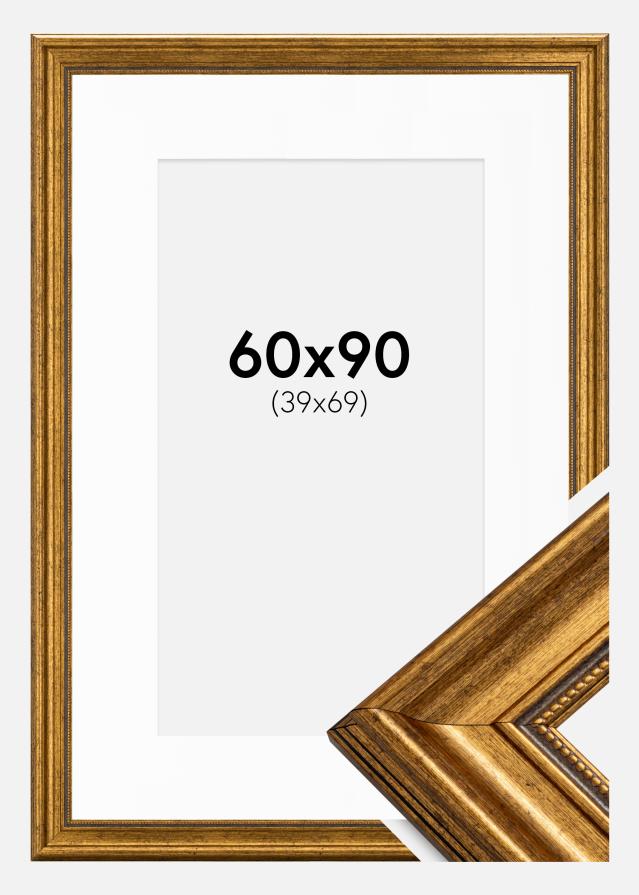 Ram med passepartou Fotolijst Rokoko Goud 60x90 cm - Passe-partout Wit 40x70 cm