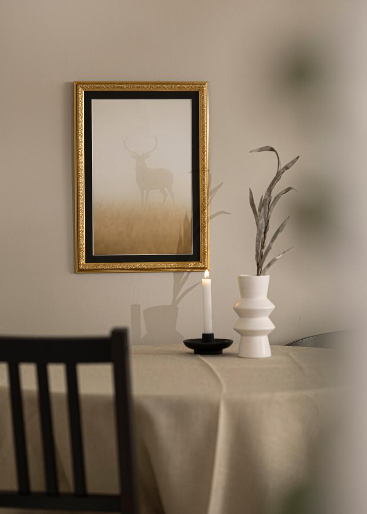 Ram med passepartou Fotolijst Nostalgia Goud 30x60 cm - Passe-partout Zwart 20x50 cm