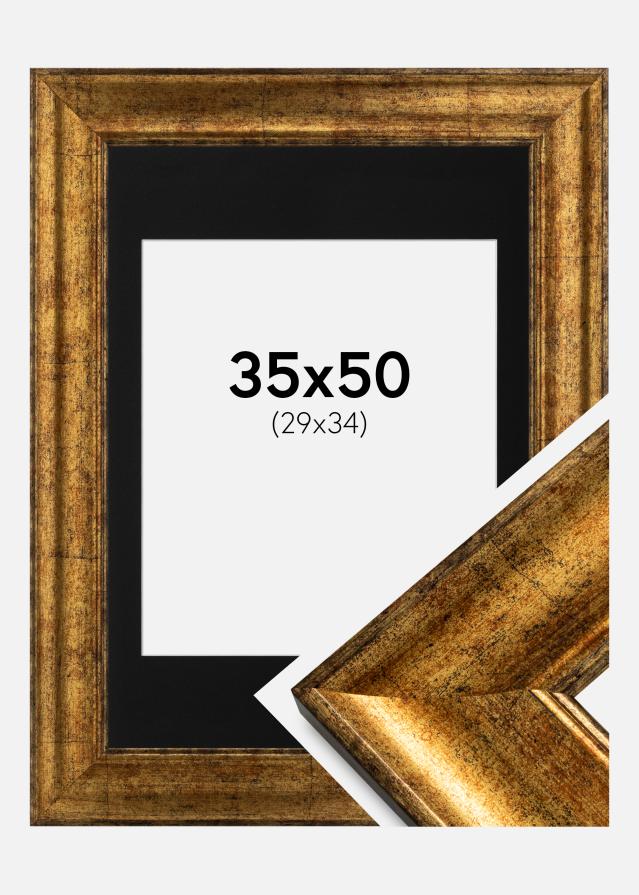 Ram med passepartou Fotolijst Saltsjöbaden Goud 35x50 cm - Passe-partout Zwart 30x35 cm