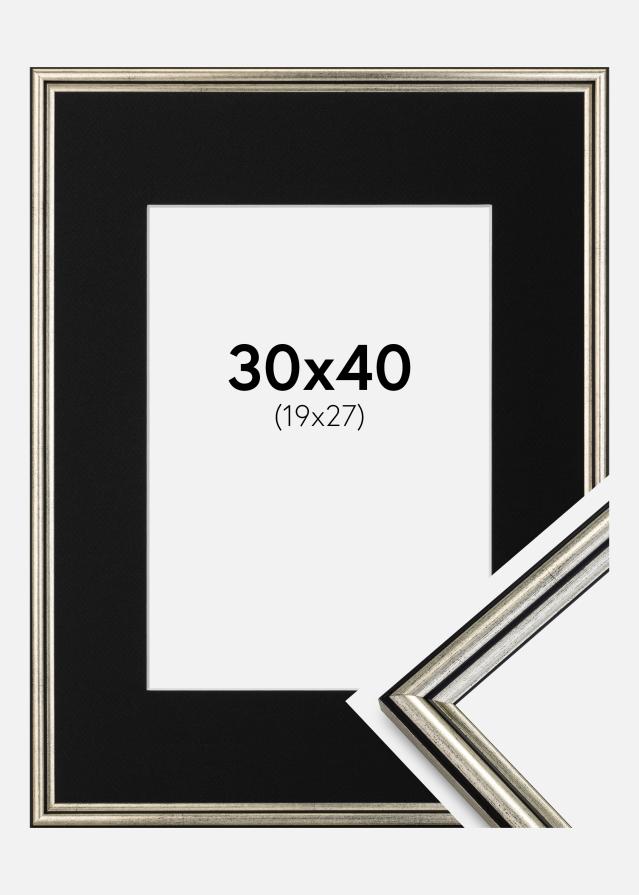 Ram med passepartou Fotolijst Horndal Zilver 30x40 cm - Passe-partout Zwart 20x28 cm