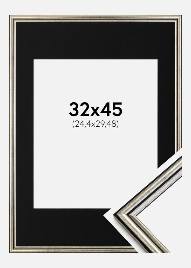 Ram med passepartou Fotolijst Horndal Zilver 32x45 cm - Passe-partout Zwart 10x12 inches