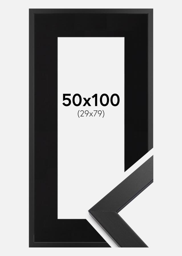 Ram med passepartou Fotolijst Black Wood 50x100 cm - Passe-partout Zwart 30x80 cm
