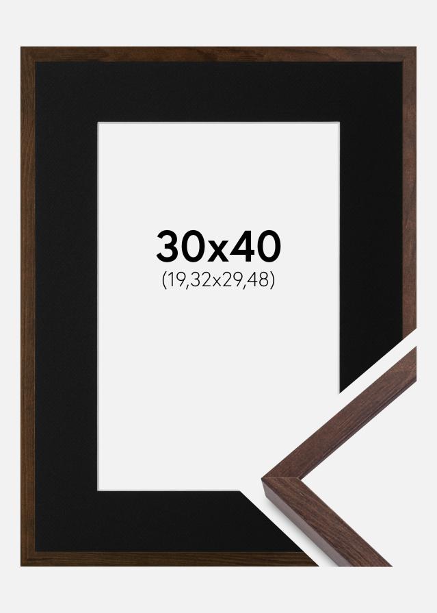Ram med passepartou Fotolijst E-Line Walnoot 30x40 cm - Passe-partout Zwart 8x12 inches