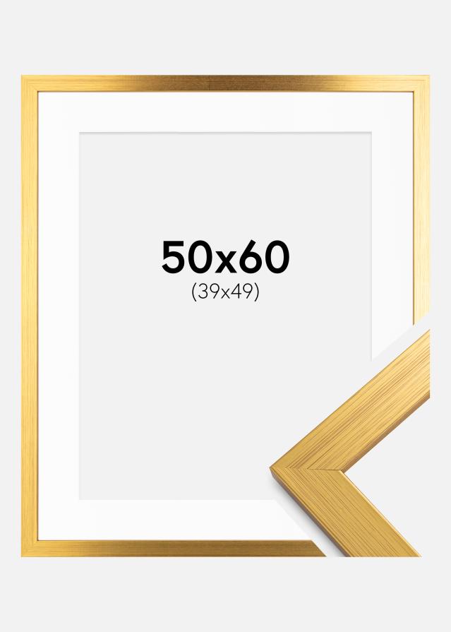 Ram med passepartou Fotolijst Gold Wood 50x60 cm - Passe-partout Wit 40x50 cm