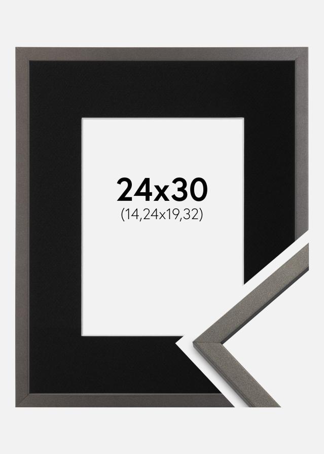 Ram med passepartou Fotolijst Edsbyn Grafiet 24x30 cm - Passe-partout Zwart 6x8 inches