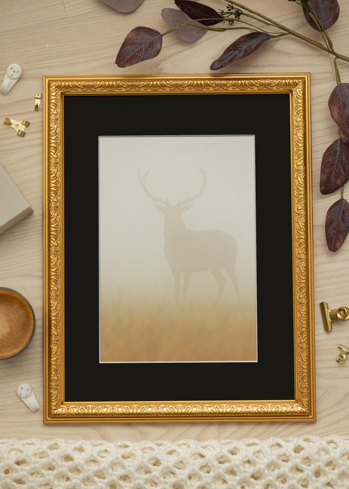 Ram med passepartou Fotolijst Nostalgia Goud 30x60 cm - Passe-partout Zwart 20x50 cm